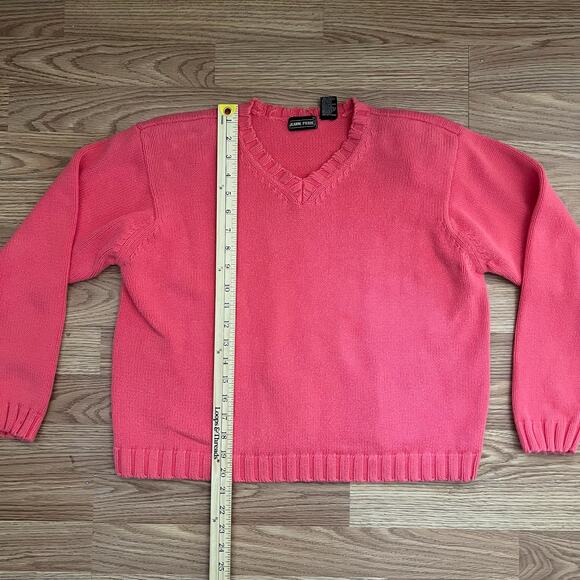 Vintage Coral Pink Cotton Sweater XS/S | V-Neck Minimalist Preppy Coastal Knit - Picture 4 of 5